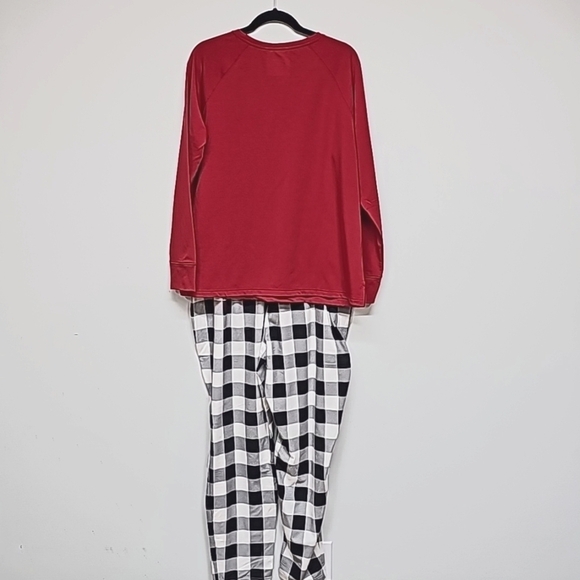 Lands' End Fleece Lined Leggings & LS Tee, Buffalo Plaid Blk White, Red XL 18 - Picture 9 of 12